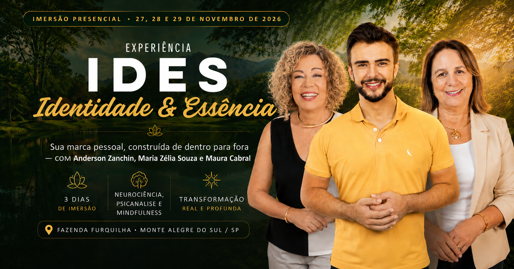 Banner oficial da Experiência IDES – Identidade e Essência, com Anderson Zanchin, datas e local da imersão